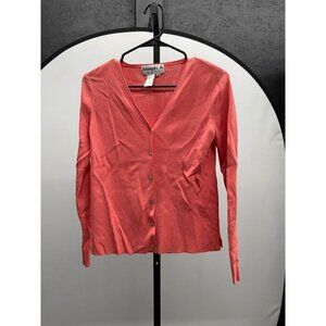 Joseph A. Lightweight Square Pearlesque Button Coral Cardigan Sweater